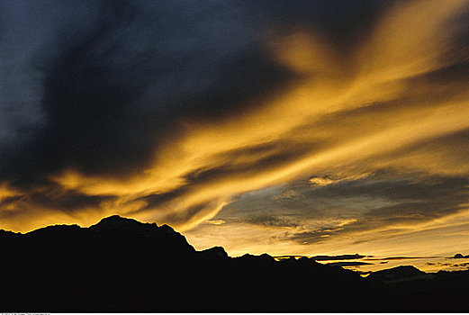 日落,上方,弓形谷,班芙国家公园,艾伯塔省,加拿大