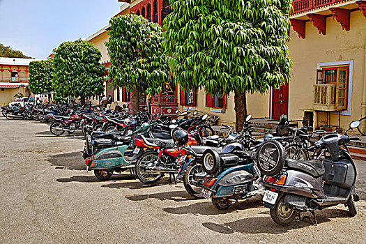 小轮摩托车,停放,长,排,斋浦尔,印度