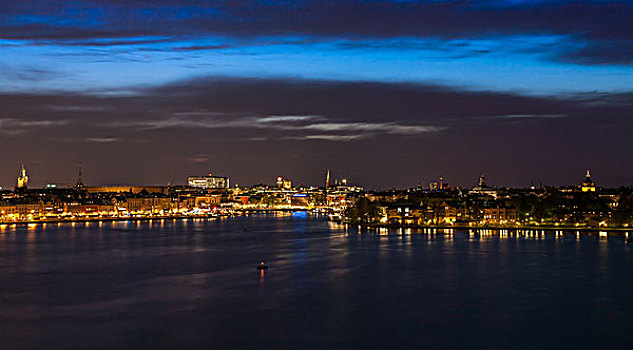 斯德哥尔摩,夜晚,反光,水中