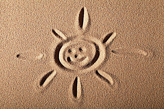 太阳,脸,涂绘,沙子
