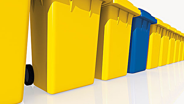 黄色,蓝色,垃圾箱