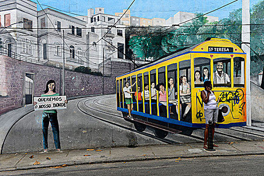 壁画,缆车,里约热内卢,巴西,南美