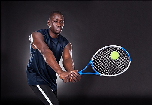 年轻,非洲男人,玩,网球