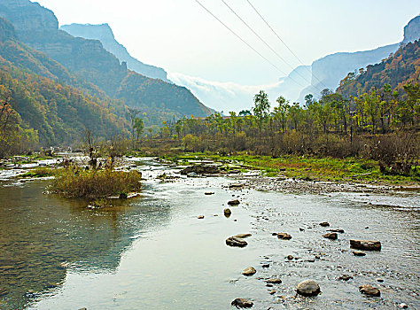 石板岩,水面,小溪,倒影