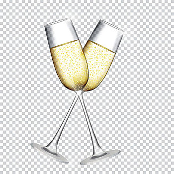 两个,玻璃杯,香槟,隔绝,透明,背景,矢量,插画
