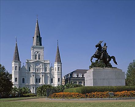 雕塑,安德鲁-杰克逊将军,杰克森广场,新奥尔良,路易斯安那,美国