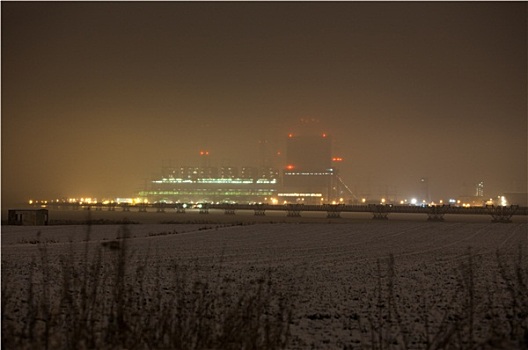 冬天,夜景,发电站