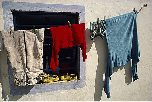 洗衣服,晾衣服,靠近,窗户,伊比沙岛,西班牙