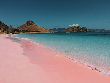 印度尼西亚夏天海边的粉色沙滩