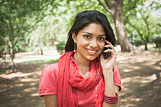 女人,交谈,手机,新德里,德里,印度