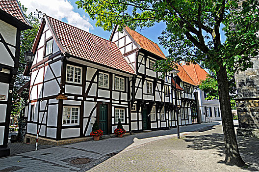 半木结构房屋,历史,老,城镇,韦尔纳,地区,北莱茵威斯特伐利亚,德国,欧洲