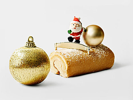 圣诞节,独特,原木,蛋糕,金色,圣诞树球