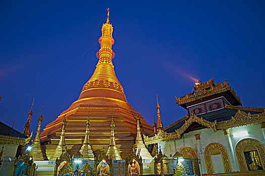 庙宇,夜晚,缅甸,亚洲