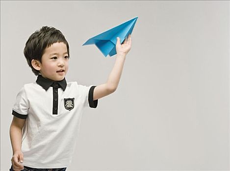 男孩,玩,纸飞机