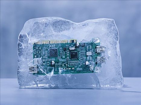 电脑芯片,冰冻,坚实,冰