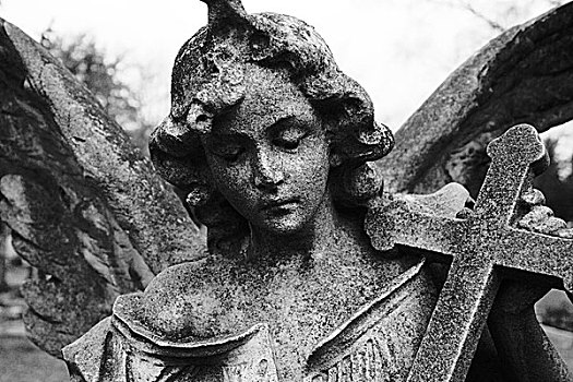 墓地,雕塑,天使,十字架,特写