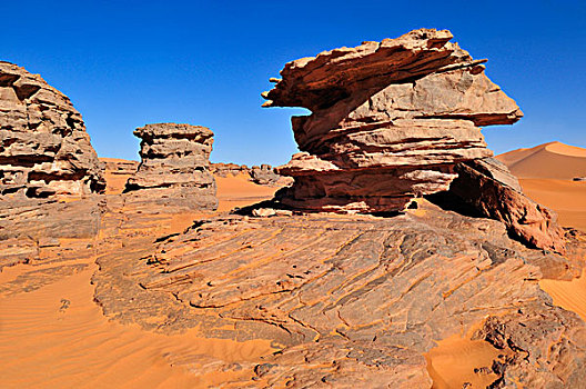 砂岩,岩石构造,靠近,锡,梅如卡,阿杰尔高原,国家公园,世界遗产,阿尔及利亚,撒哈拉沙漠,北非