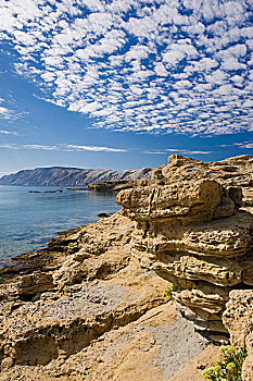 云,上方,岩石,海岸线,圣马力诺,拉布岛,海湾,克罗地亚,欧洲
