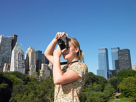 女人,拍照,中央公园