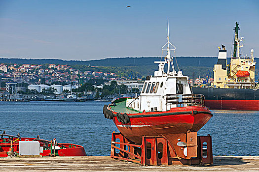 红色,领航员,船,站立,码头,瓦尔纳,港口,保加利亚