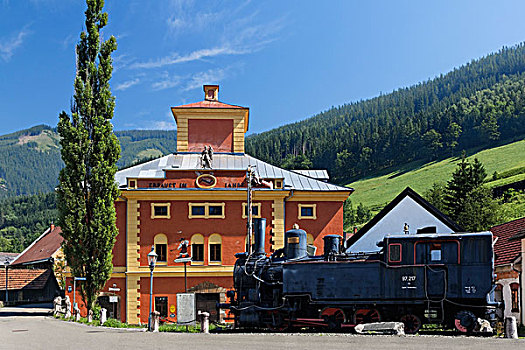 老,蒸汽,列车,正面,铁,博物馆,施蒂里亚,奥地利,欧洲