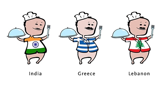 厨师,餐馆,印度,希腊,黎巴嫩,矢量,插画