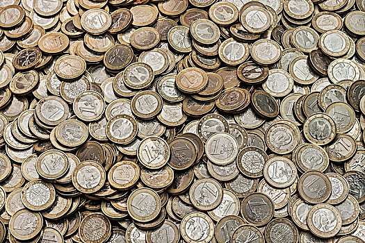 堆积,欧元硬币,德国,欧洲