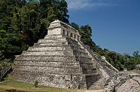 仰视,古遗址,庙宇,碑铭神庙,帕伦克,玛雅,恰帕斯,墨西哥