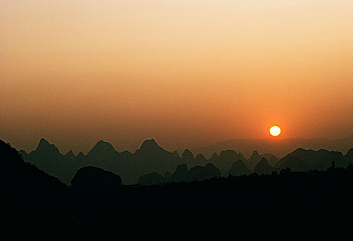 日落,上方,城市,桂林,中国,十二月