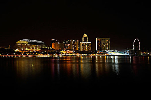 夜景,新加坡,天际线,滨海休闲区,飞行者摩天轮