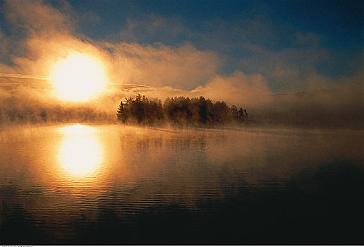 湖,日出,阿尔冈金省立公园,安大略省,加拿大