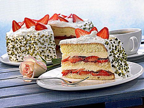 草莓,分层蛋糕,奶油,开心果