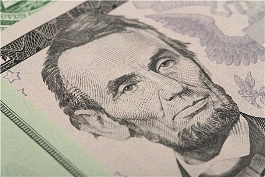 微距,亚伯拉罕-林肯,五个,美国,美元,货币