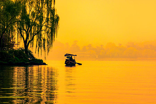 杭州西湖风光黄昏