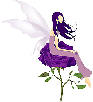 仙女,坐,紫色,花