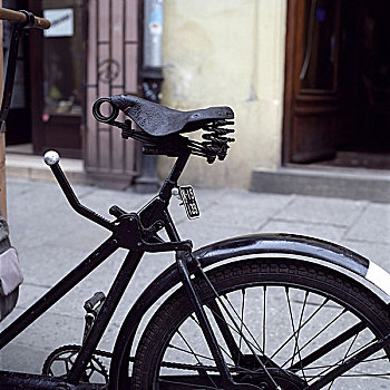 自行车,老,特写,马鞍,怀旧,岁月,黑色,皮革,链子,踏板,无人,移动性,交通,概念,户外