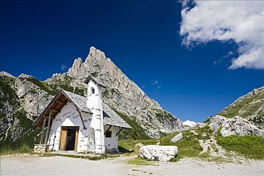 小教堂,正面,阿尔卑斯山,多罗迈特,白云岩,南蒂罗尔,意大利,欧洲