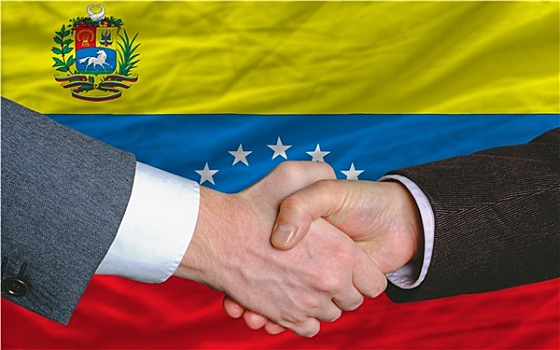 商务人士,握手,交易,正面,委内瑞拉,旗帜