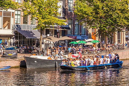 荷兰,阿姆斯特丹,老城,咖啡,餐馆,摩托艇,年轻人,游船