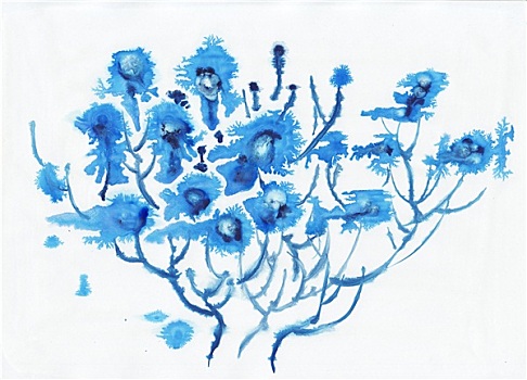 抽象,蓝色,奇异,水彩,花