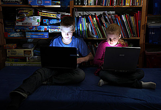 兄弟姐妹,男孩,12岁,女孩,10岁,老,玩,电脑游戏,笔记本电脑,房间