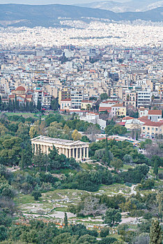 俯瞰雅典赫淮斯托斯神庙和雅典城市老城区