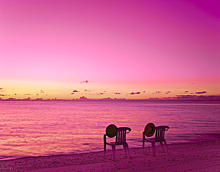 日落,海洋,椅子