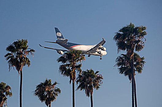 世界,航空公司,波音747,货物,飞机,靠近,降落,国际,机场,洛杉矶,加利福尼亚,美国