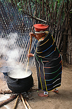 南非,乡村,祖鲁族,人,女人,烹调
