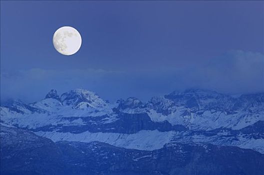 全景,阿尔卑斯山,满月,中心,瑞士,施维茨