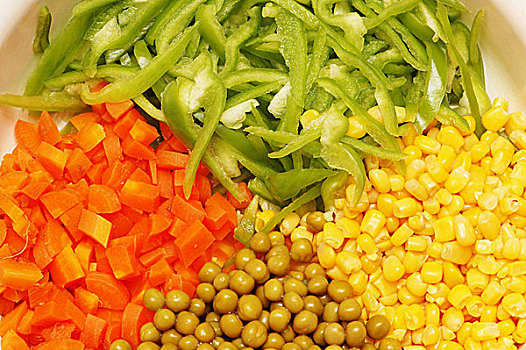特写,沙拉,玉米,胡萝卜,胡椒,豌豆