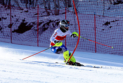 运动员在进行速度滑雪比赛