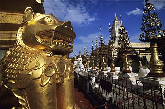 缅甸,蒲甘,瑞喜宫塔,金色,雕塑,动物