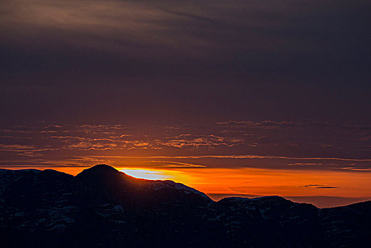 风景,日落,上方,贝希特斯加登阿尔卑斯山,上巴伐利亚,巴伐利亚,德国
